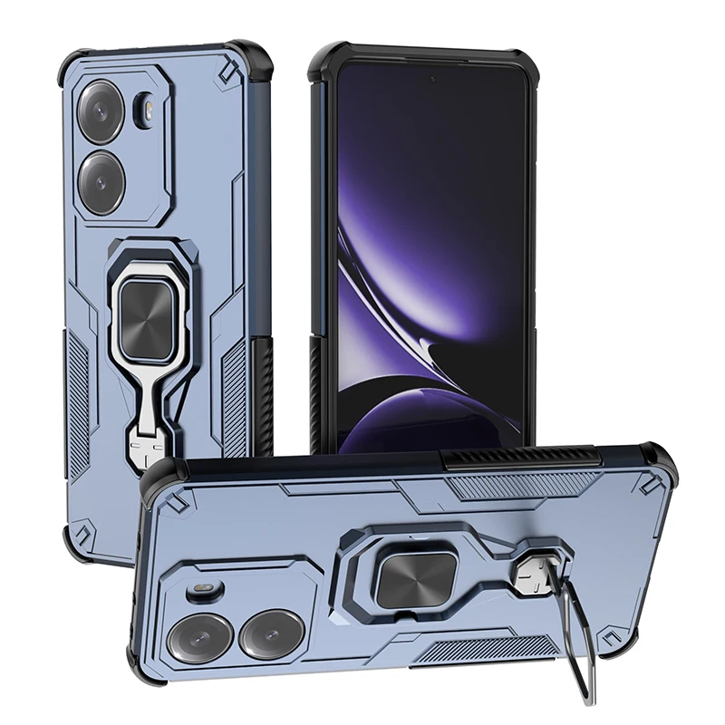 Magnetic Armor Shockproof Phone Case with Metal Ring Stand and Lens Protection
