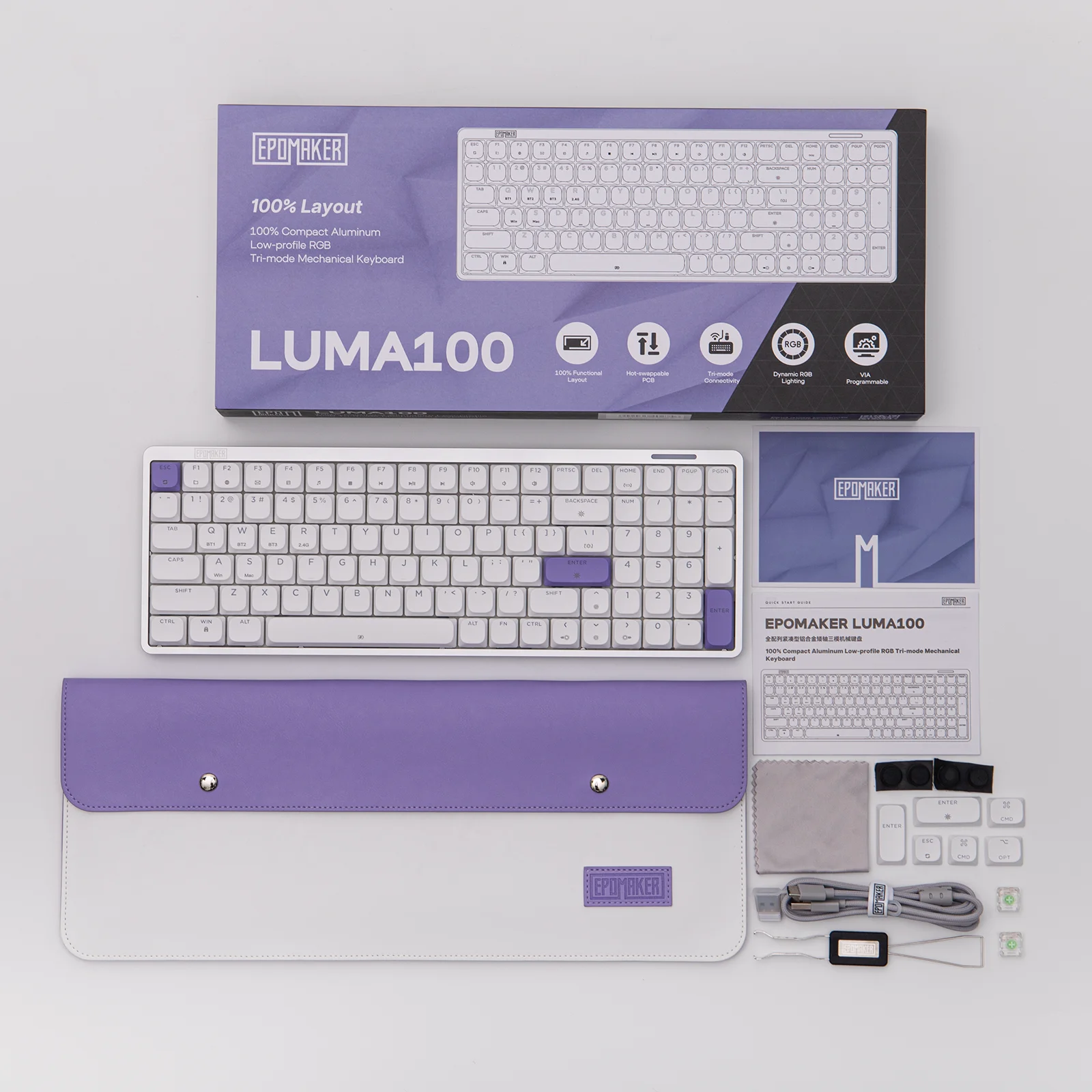 EPOMAKER LUMA100 96% QWERTY ANSI US 레이아웃 유선/BT/2.4GHz 기계식 키보드 (3000mAh 배터리 및 VIA 프로그래밍 가능)