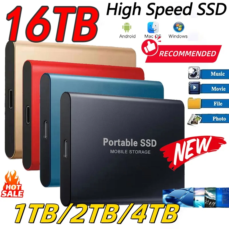 【Brand+】ใหม่ ฮาร์ดดิสก์แบบพกพา SSD ภายนอก ความจุ 2TB/4TB/16TB กันน้ำ ความเร็วสูง ของแท้ สำหรับพีซี/แล็ปท็อป/โทรศัพท์/แมค 1