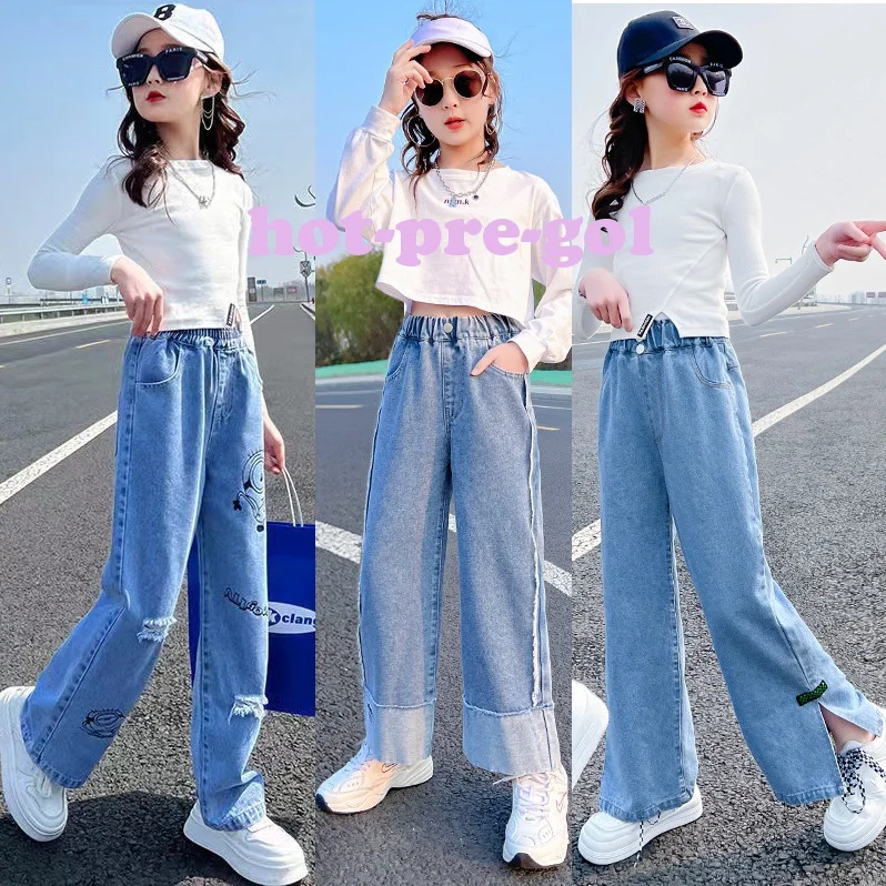 Baby Girl Wide Leg Jeans Kids Girls Denim Pants Children Outwear Long  Trousers Girl Clothing Fall Spring 90-160 - AliExpress