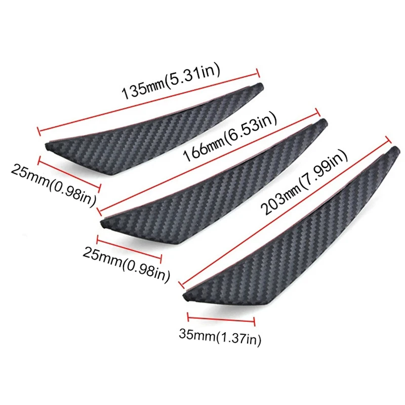 6pcs Universal Rubber Car Front Bumper Lip Protector Rear Diffuser Black Carbon Fiber Spoiler Splitter Wing Protection Guard