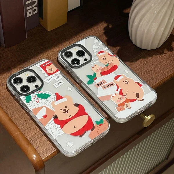 

2.0 Version Acrylic Upgrade Border Christmas Bear Phone Case Cover for IPhone 11 12 13 14 15 Pro Max Case for IPhone 15 Pro Max