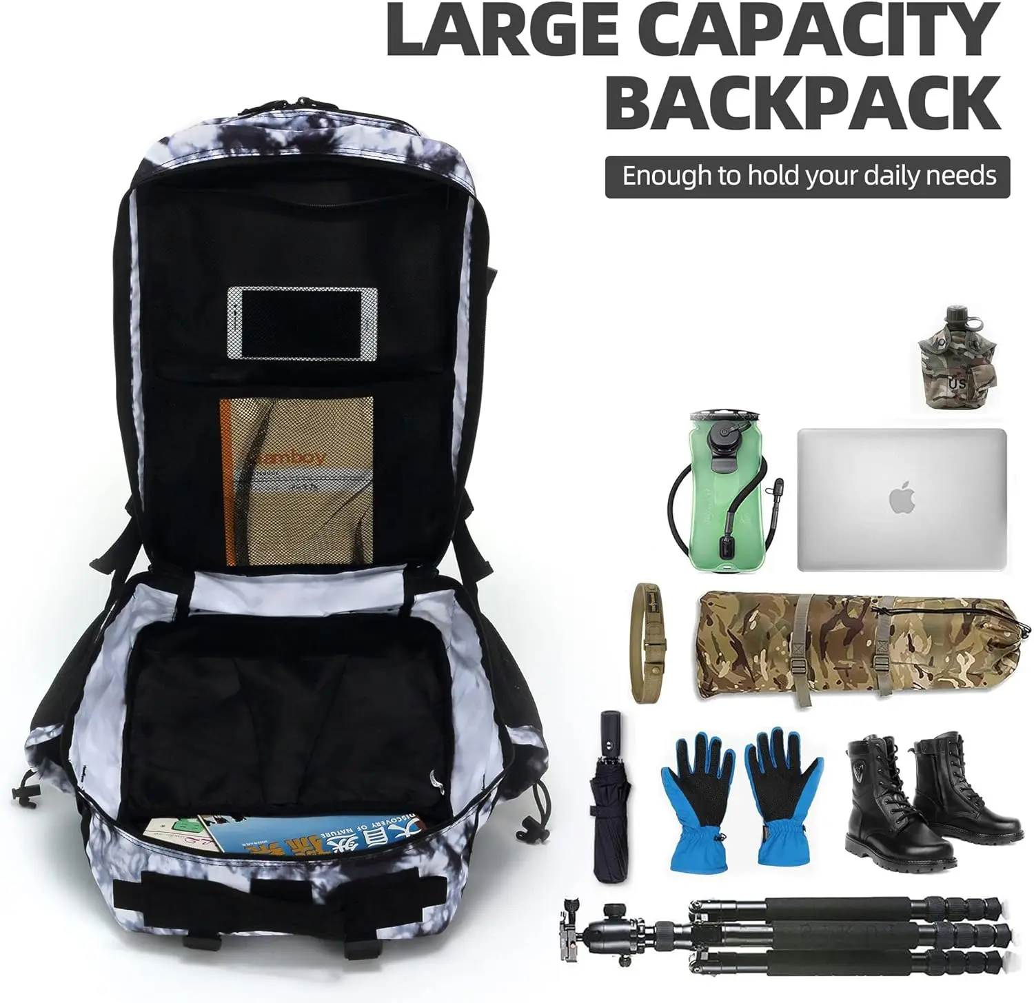 45L Tactical Backpack 3P Bag with Water Bottle Pocket Outdoor Hiking Pack Waterproof Climbing Rucksack Camping Trekking Mochila