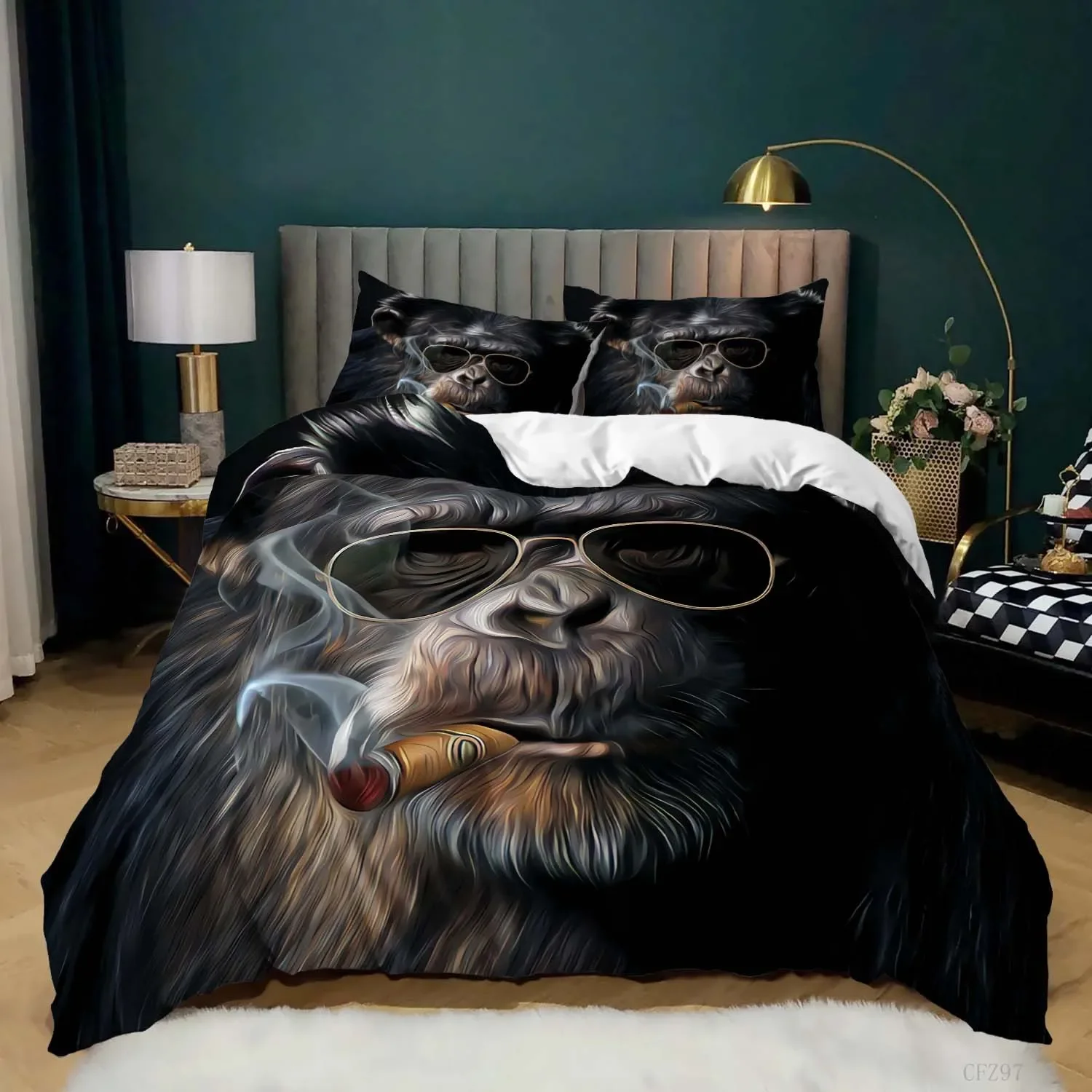 Orangutan Duvet Cover Set Bohemian Monkey Printed Bedding