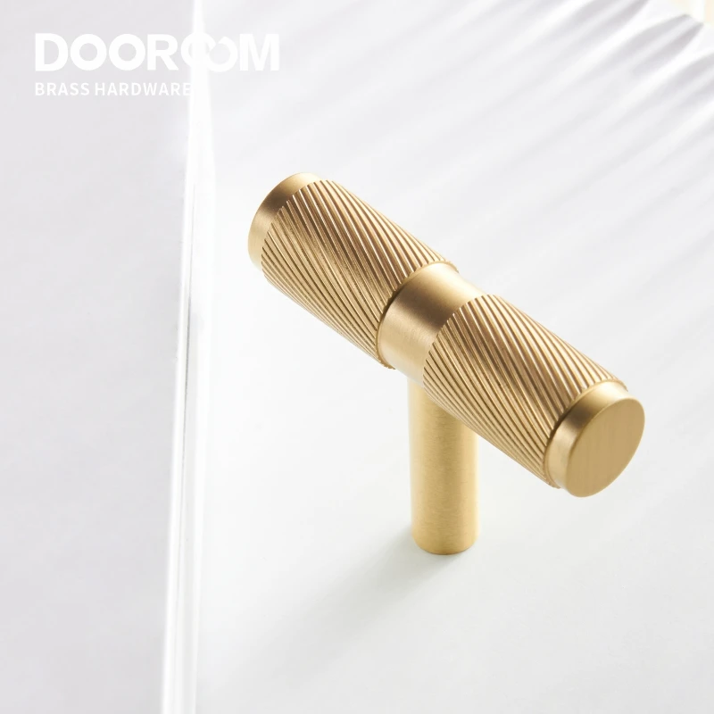 Dooroom Brass Swirl Stripe Furniture Handles T bar Long Pulls Cupboard Wardrobe Dresser Shoe Box Drawer Wine Bar Cabinet Knobs images - 6