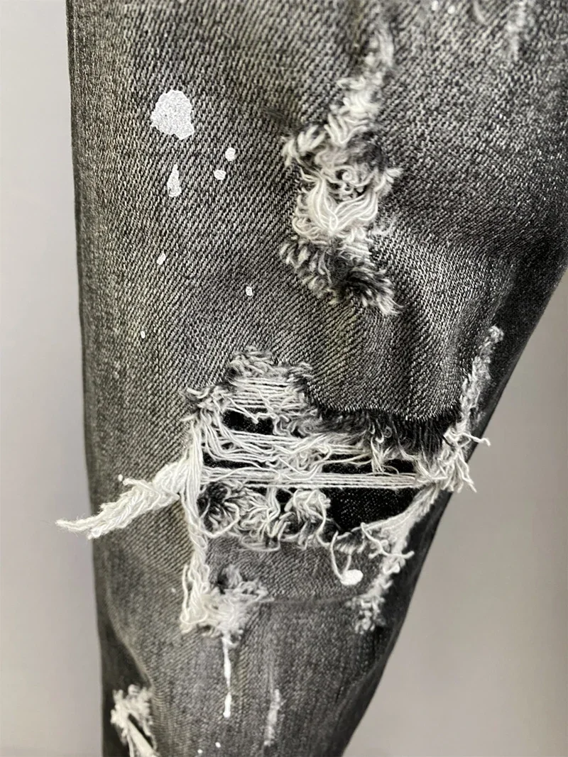 ICON BRAND D2 Men Jeans Denim Pants Hole Slim Pencil Trousers Metal Buttons Party Classics Fashionable Black DSQ2 JENAS 4