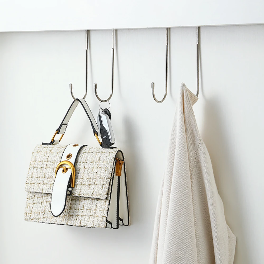 2PCS Stainless Steel Hook Free Punching Double S-Shape Hook Kitchen Bathroom Cabinet Door Back Type Coat Towel Storage Hanger