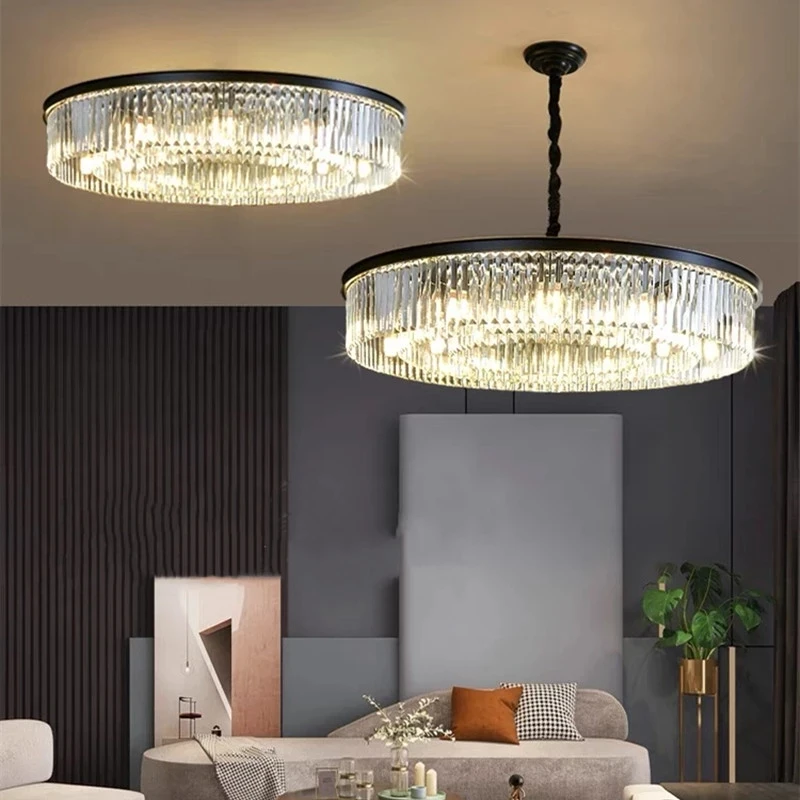 

Luxury Modern K9 Crystal Chandelier Gold Black Lustre Round LED Pendant Light Suspension Luminaire Hanging Lamp For Ceiling