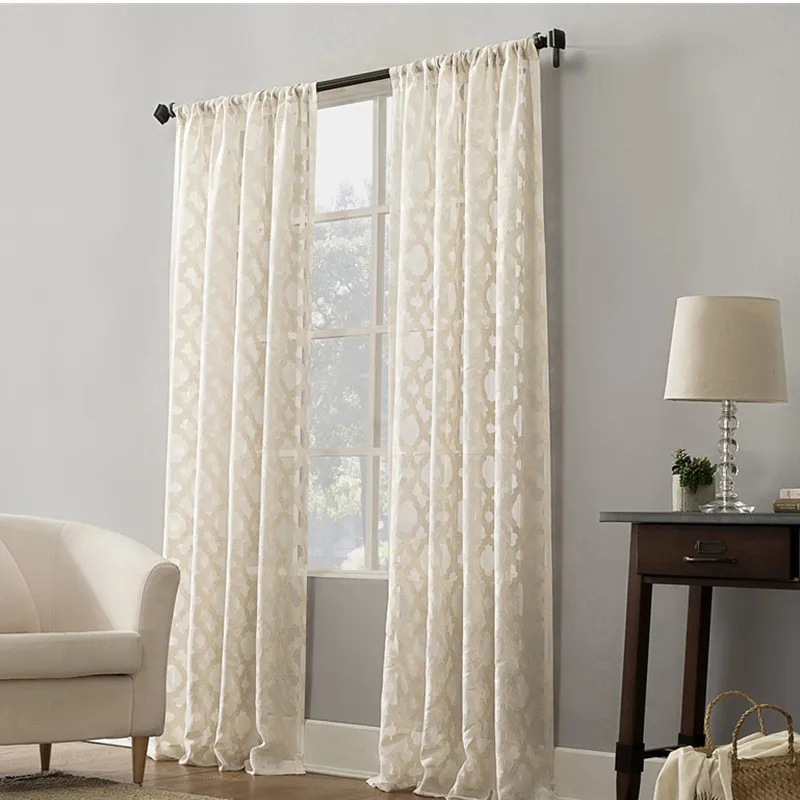 White Jacquard Tulle Sheer Curtains for Living Room Luxury Voile Curtains for Bedroom Home Decoration Window Blinds