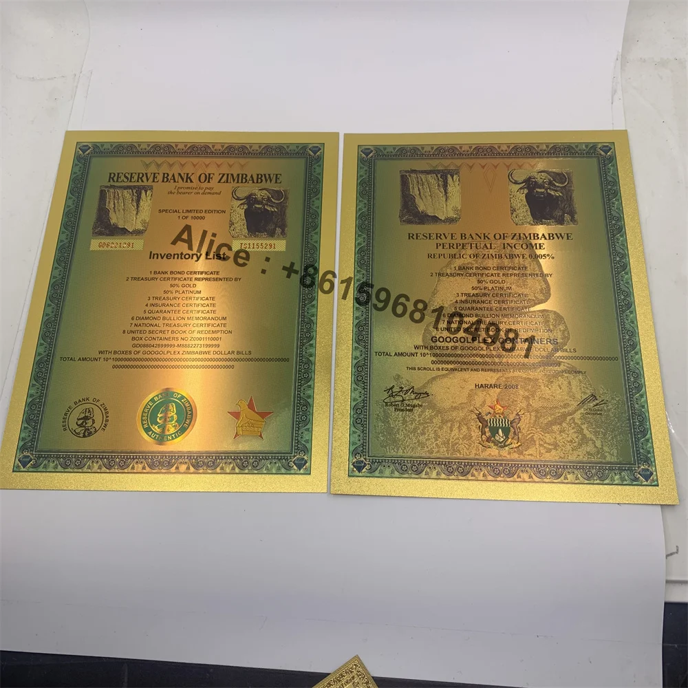 Nuovo Zimbabwe Googolplex Contenitori Banconote In Oro Banconote In Dollari Unc Note Numero Di Serie Con Luce Uv Per Regali Aziendali Di Raccolta