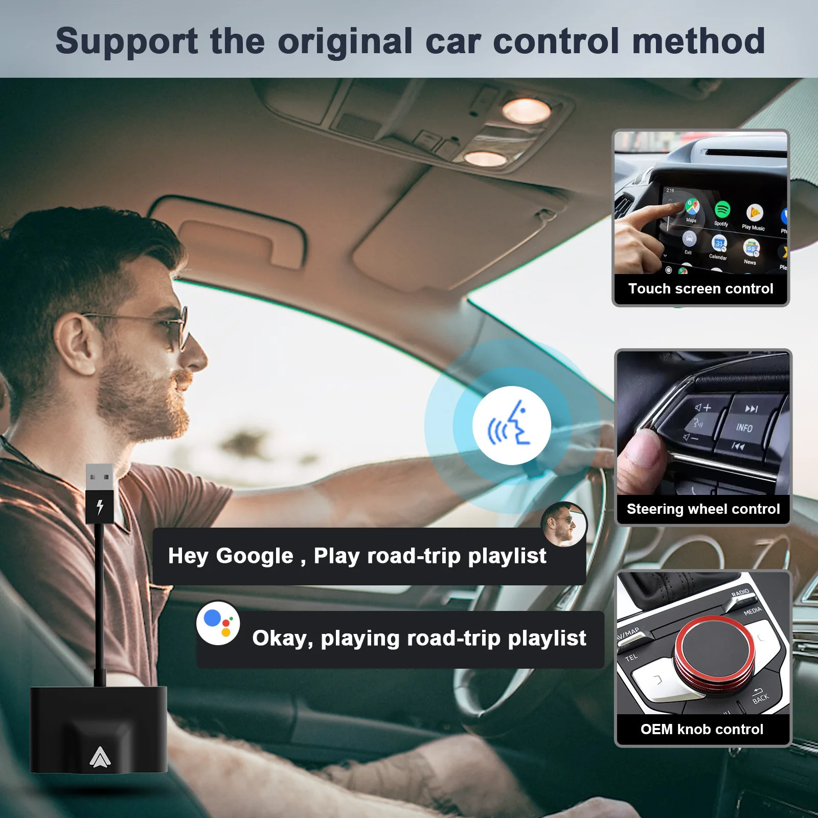 Wireless Android Carplay Dongle Adapter Android Phones Converts Wired Auto to Wireless Direct Plug-in USB/Type-c Adapter