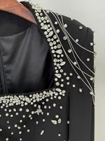 HIGH STREET Newest 2026 Designer Vestido Women's Diamonds Beaded Chains Cape Sleeve Floor Length Maxi Long Dress - Image 5