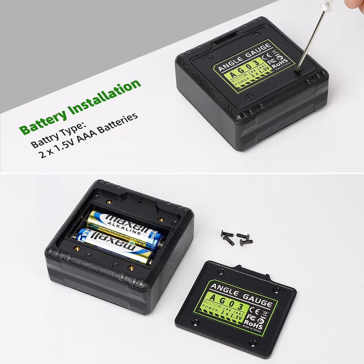 Huepar Digital Angle Gauge Electronic LCD Inclinometer Bevel 360&deg; Measuring Protractor Magnetic Base Audible Alert AG03