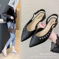 2021 New Vintage French Style Women's Sandals Pointed Toe Fine Heel Lazy Person Shoes Slippers Summer Flats Shoes For Women 1