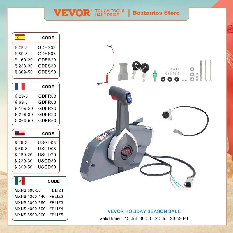 

VEVOR Boat Throttle Control Side-Mounted Outboard Remote Control Box for Evinrude Johnson with Power Trim Switch and Lanyard
