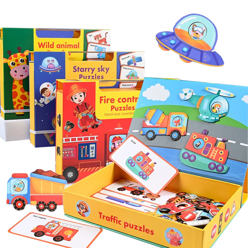 

Cartoon Magnetic Puzzle Box Traffic Ocean Building Alphanumeric Cards Magnet Jigsaw Early Education Toys For Children Best Gift