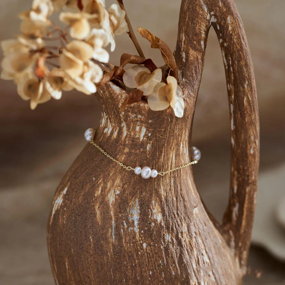 Simple Versatile Pearl Bracelet Hypoallergenic Non Tarnish Handmade Gold Plated Adjustable Chain Bracelets Hand Jewelry Bijoux