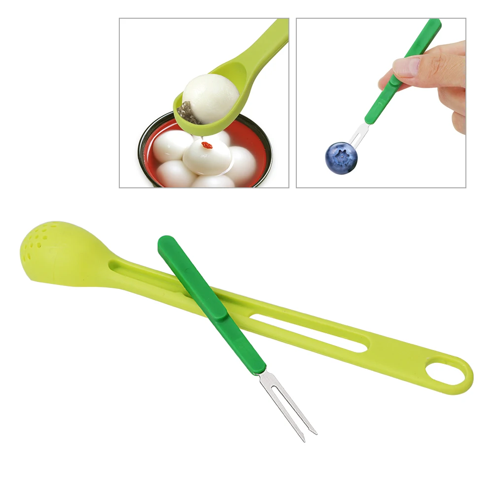 Long Handle Strainers Colander Spoon Filter Canned Fruit Juice Filtering Spoon Stainless Steel Fruit Fork 2 in 1 Cooking Tools