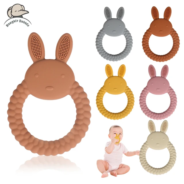 Silicone Rabbit Teether Baby Toy Food Grade Teething Ring Accessories Teething Molar Toys Infant Rattle Toy Newborn Baby Stuff 1