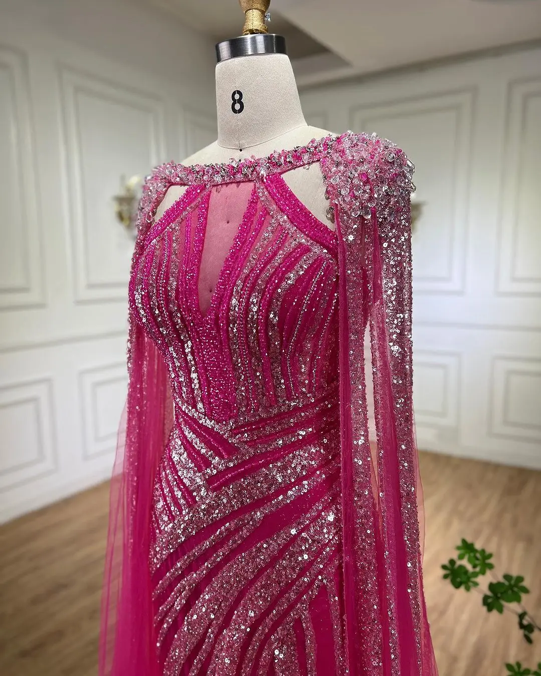 S9caa756216ff4f178ad9f01261095db6C Lilac Cape Sleeves Mermaid Luxury Beaded Evening Dresses Open Split Wedding Party Gowns For Women Mallzona