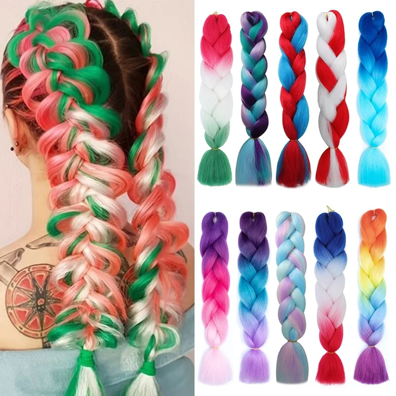 Braiding Hair Extensions 24Inch Jumbo Braids Synthetic Hair Extension Afro Ombre Color Box Yaki Straight Crochet Braid Hair For Women DIY
