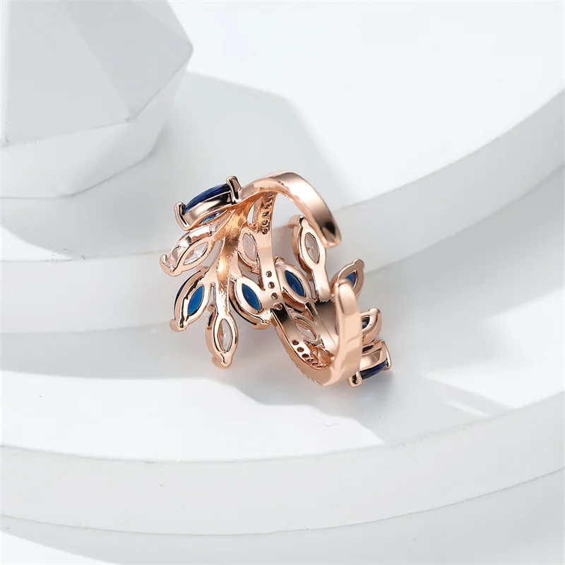 Marquise Cut Multicolor Zircon Leaf Ring in Rose Gold Boho Style