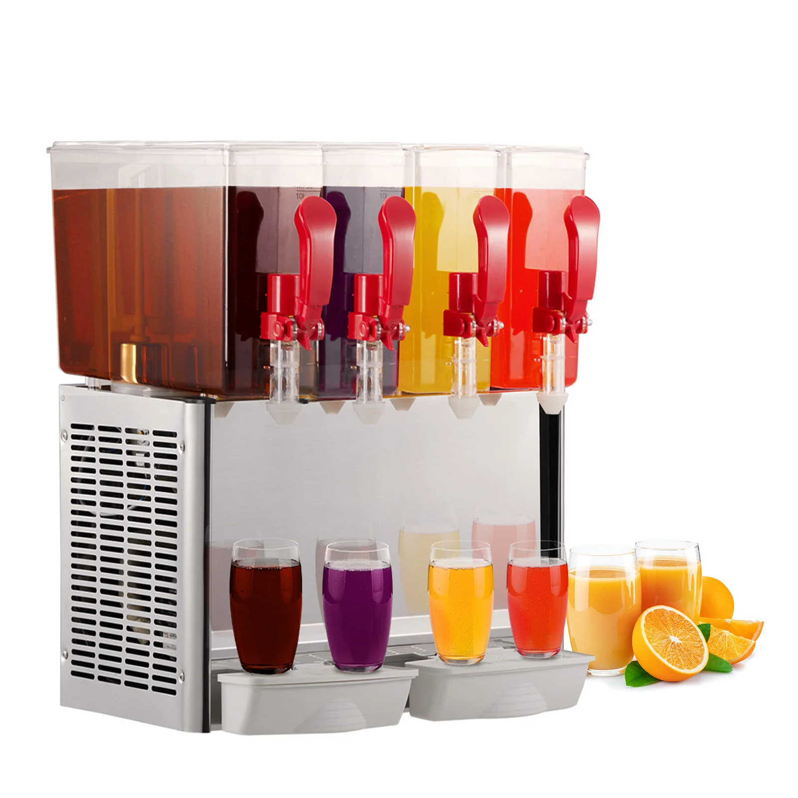 Commercial Beverage Dispenser, 4 Tanks 10.56 Gallon 40L Commercial Juice Dispenser, 10 Liter Per Tank, 380W Stainless Steel Food 6