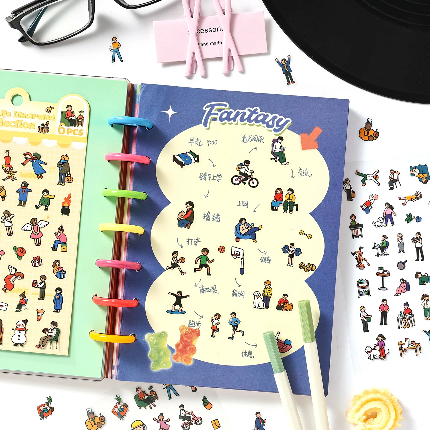 6개입 방수 PET 세계 여행 스티커 유명 랜드마크 장 저널 스크랩북킹