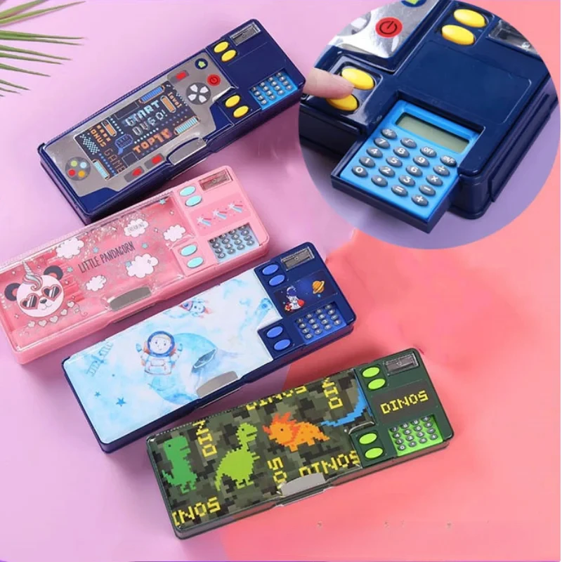 Pencil Cases Stationery Box Comes with Calculator Stationery Box Trendy Elementary School Creative Gift Boy Double-sided Pencil Case Multifunctional