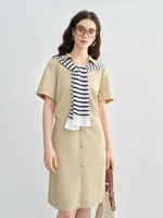 DUSHU Plus Size Minimalist Women’s Metal Single-Row Button Shirt Dress Elegant 2025 Summer Commuter-Quality 25DS82553+25DS82552