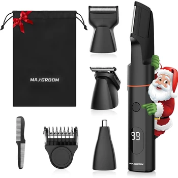 MAXGROOM 4 in 1 Body Hair Trimmer Kit for Men Pubic Hair Shaver Nose Beard Trimmer Electric IPX6 Waterproof Groin Shaver for Man