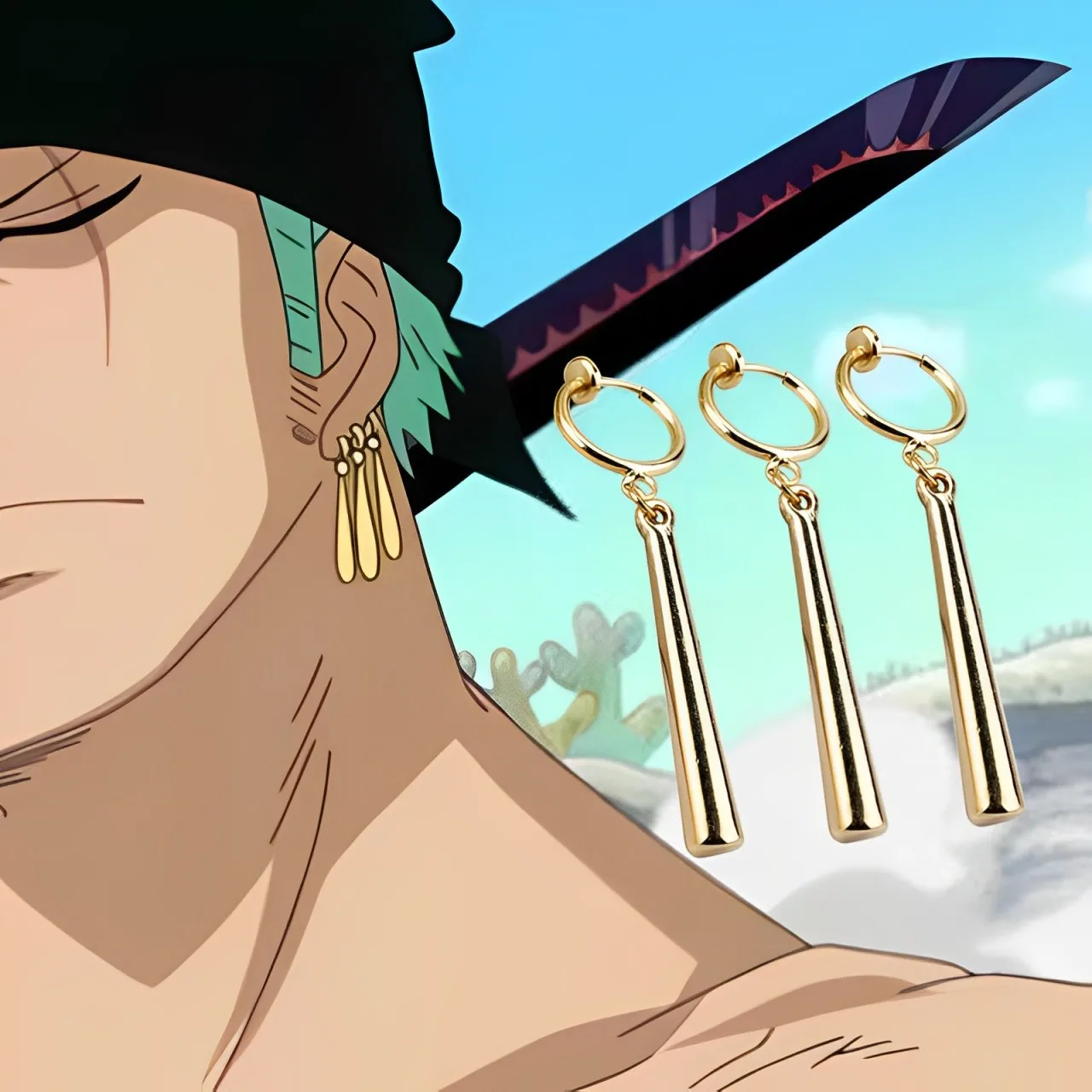 Anime ONEPIECE Roronoa Zoro Cosplay Earrings Sauron Ear Clips Golden Pendant Hook Earrings For Women Men Jewelry anime ear clips
