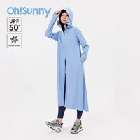 OhSunny New Abaya Women Sunscreen Trench Long Coat UPF50+ Sun Protection Hooded SummerCoolchill Windbreaker Jacket Outwears