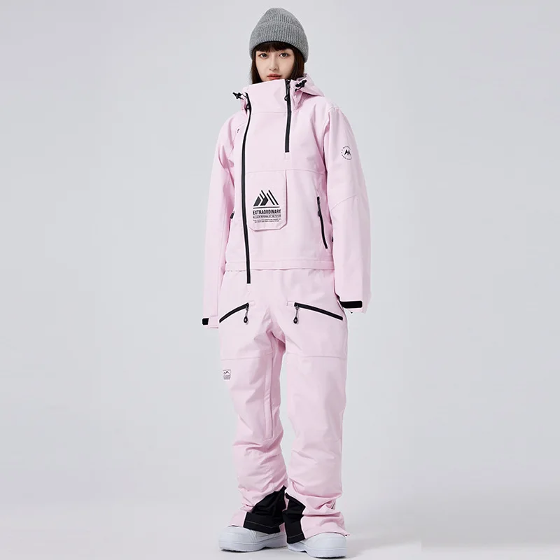 MUTUSNOW Men And Women's Warm One Piece Ski Suit Thickened Winter Waterproof Breathable Snowboard Jumpsuit Outdoor Snow Suit 2