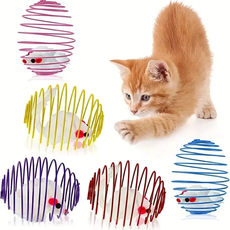 

Cat Toy Balls Funny Stretchable Kitten Springs Toys Interactive Caged Rats Rolling Cat Balls Random Color Cat Accessories Pet