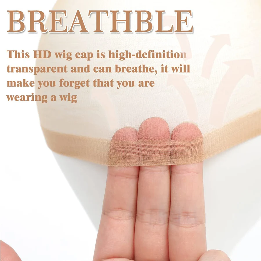 Wholesale HD Wig Caps High Quality Transparent HD Hair Nets Weave Nylon Stretchy Lace Front Wig Cap for Women Men Light Brown 3