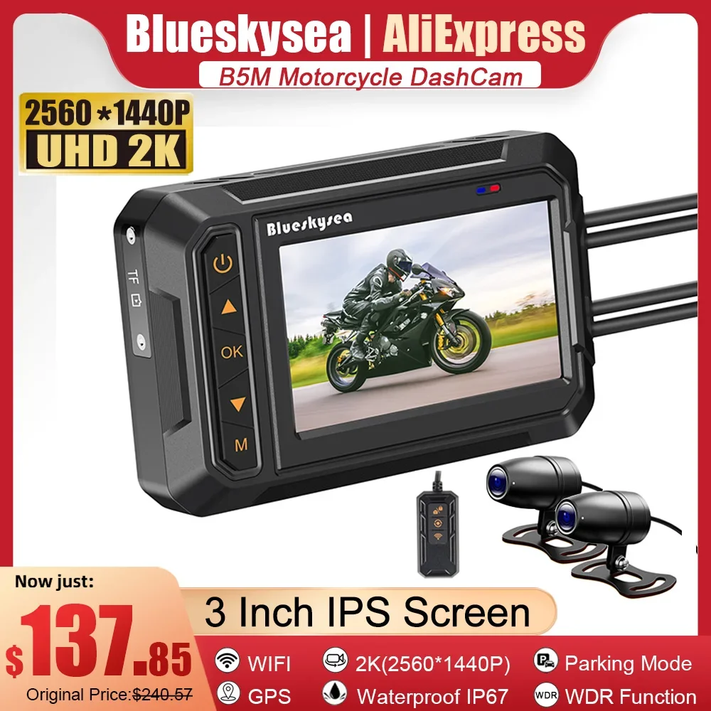Blueskysea B5M WiFi moto Dash Cam Recorder Dual UHD 2K DVR Camera  impermeabile WDR GPS moto Camera PK Blueskysea B1M - AliExpress