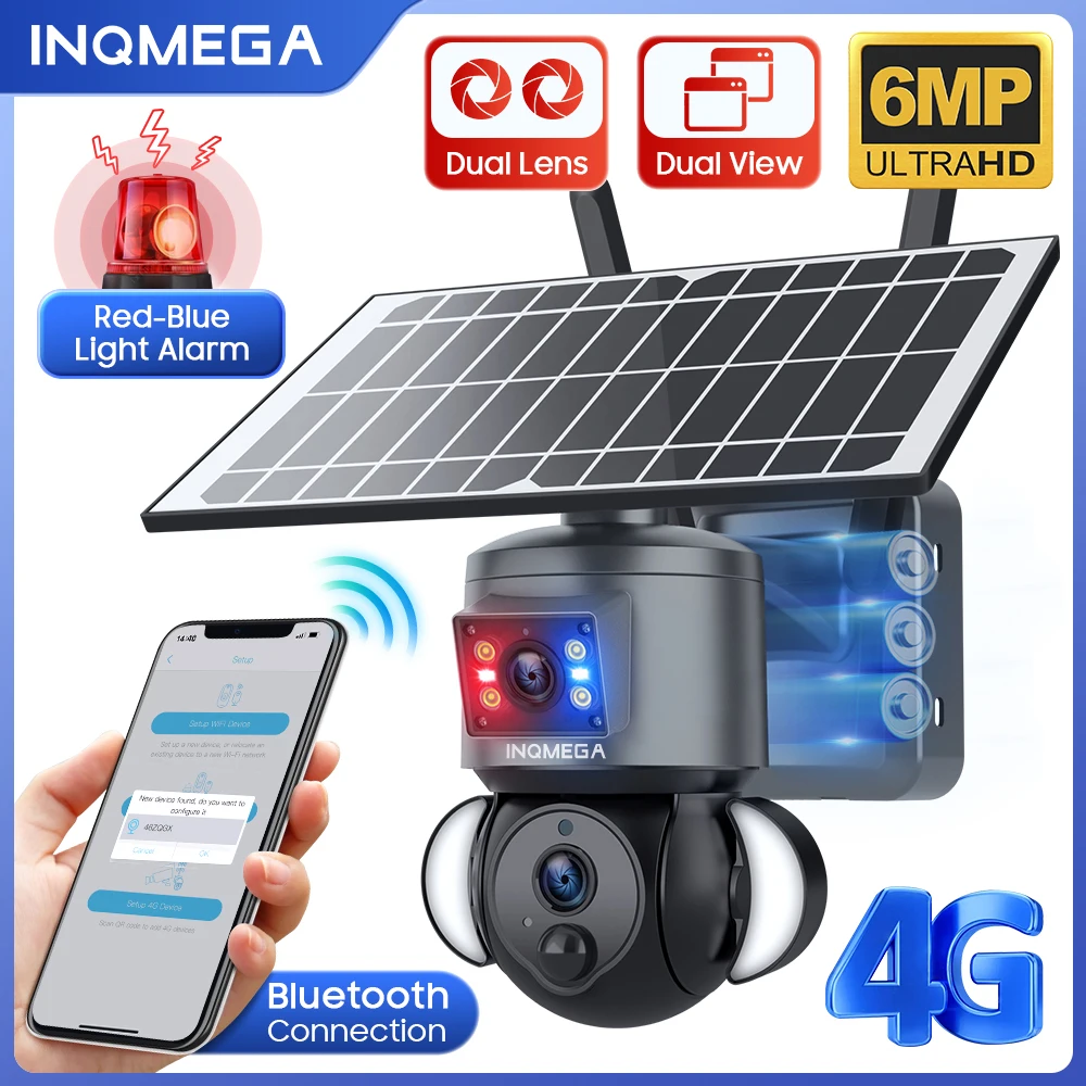 

INQMEGA 4K 8mp 4G SIM /WIFI наружная камера безопасности R & B сигнализация двойной вид двойная связь солнечная батарея PTZ камера Встроенная батарея
