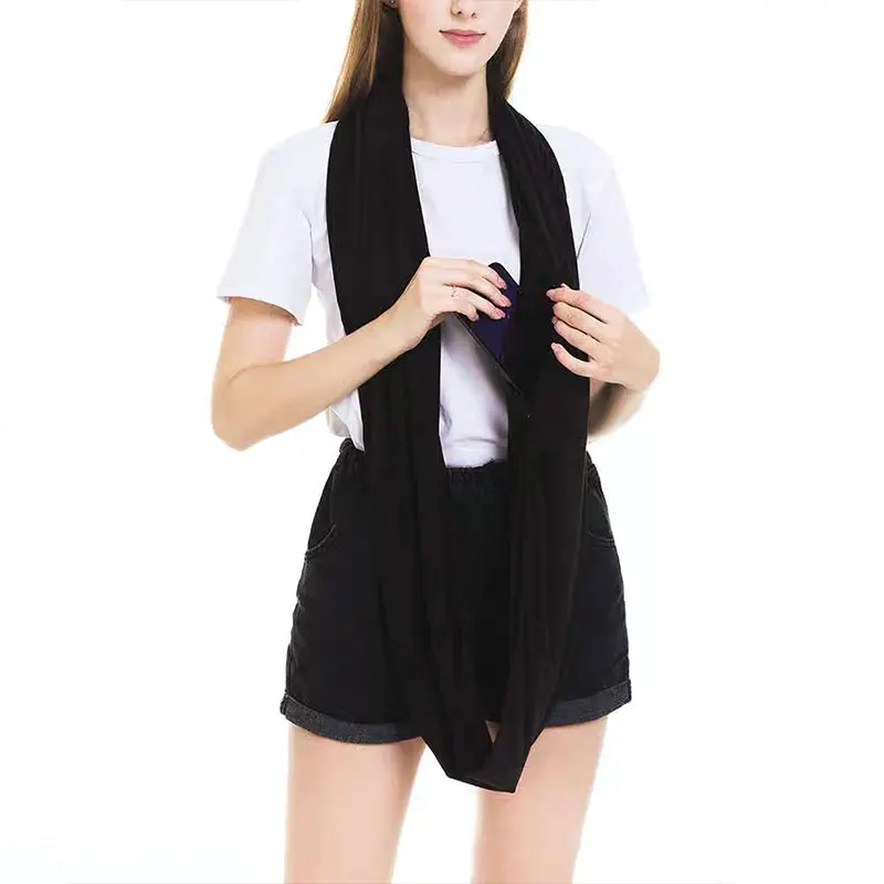 Women Infinity Loop Scarf with Hidden Zipper Pocket Travel Scarf Solid Color Neck Wrap Suitable for Daily Traveling Storage 3