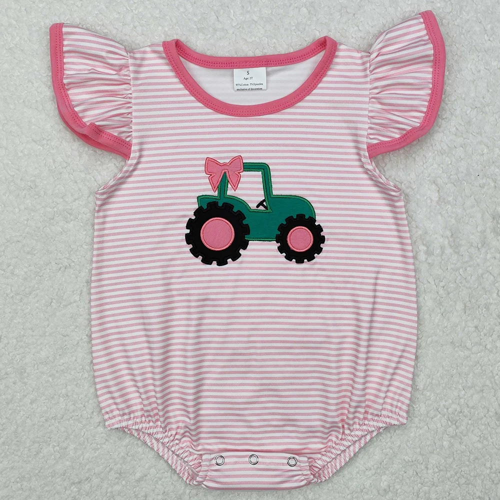 Boutique Baby Infant Girls Rompers Daddy's Fishing Buddy Embroidery Short Sleeve Rompers Toddler Girls Bubbles Sibling Rompers 4