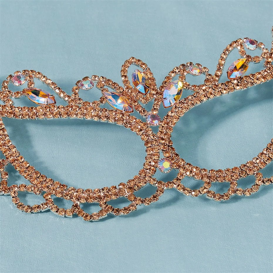 Efily Gold Color Crystal Rhinestone Mask for Women Jewelry Eye Mask Ball Halloween Cosplay Party Wedding Prom Face Accessories