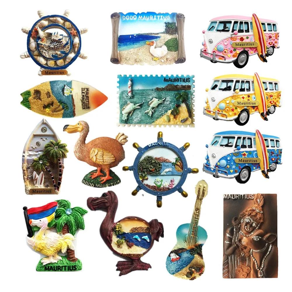 Magnete Frigorifero Mauritius - Souvenir Da Viaggio Dipinto A Mano In Resina - 5,4 X 6,6 Cm