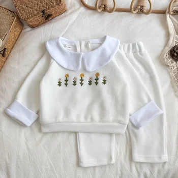 Cotton Warm Casual Pants+Long Sleeve Lapel Pullover Sets Toddler Baby Girls New Comfortable Thick 0-3years 1