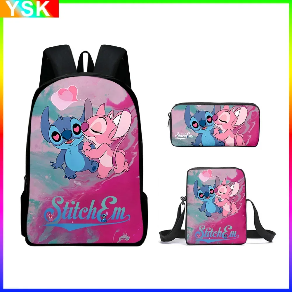 

3PC-SET Disney New Fully Printed Cartoon Stitch Animation School Bag Backpack Shoulder Bag Pen Bag Backpack Outdoor Best Gift