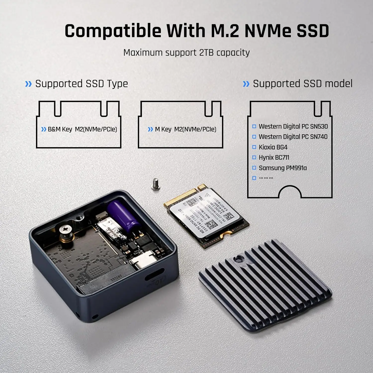 M.2 2230 NVMe SSD Ŭ,  3s PLP   ս , USB 3.2 Gen 2 Type-C, NVMe PCIe , ũ 2230 