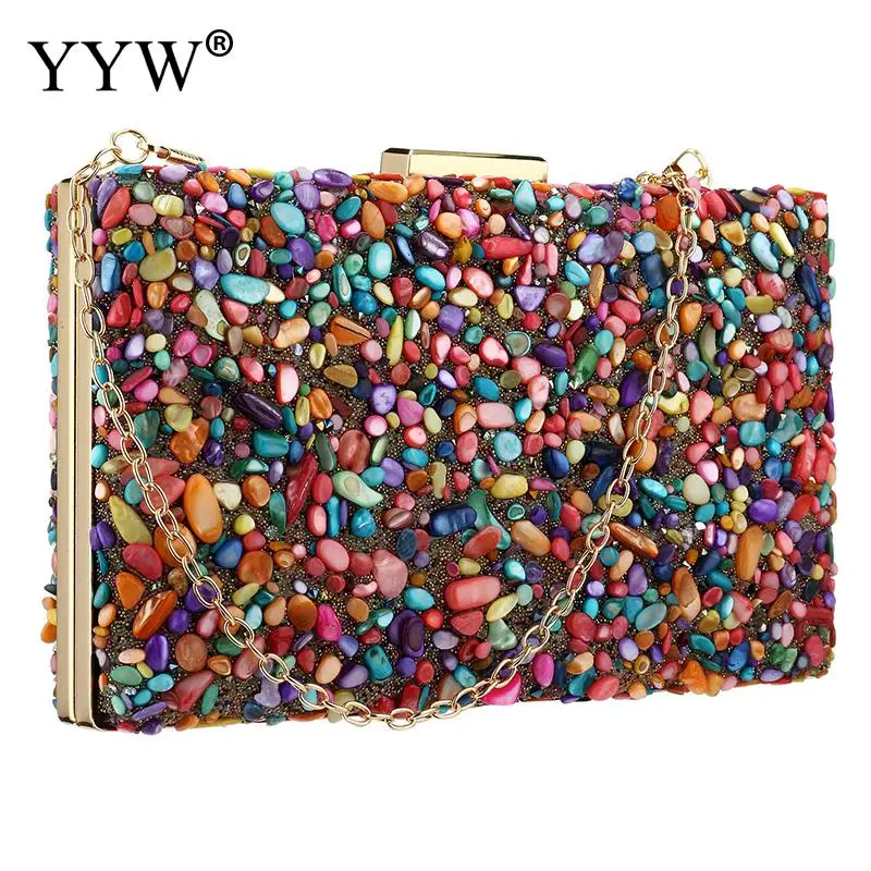 Fashion Perspex Geometric Evening Clutch Bag Colorful Acrylic Women Handbag Elegant Wedding Banquet Prom Metal Chain Purse Box