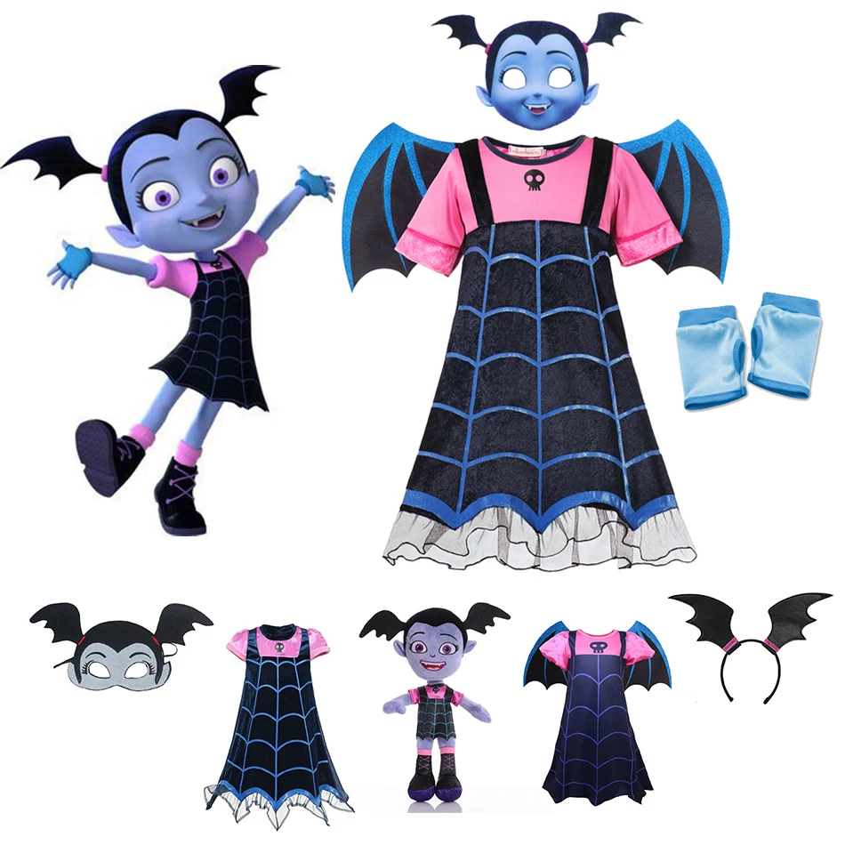 

Girl Vampirina Costumes Children Cosplay Vampire Dress Up Clothes Kids Halloween Outfits Carnival Party Disguise Mask Headband