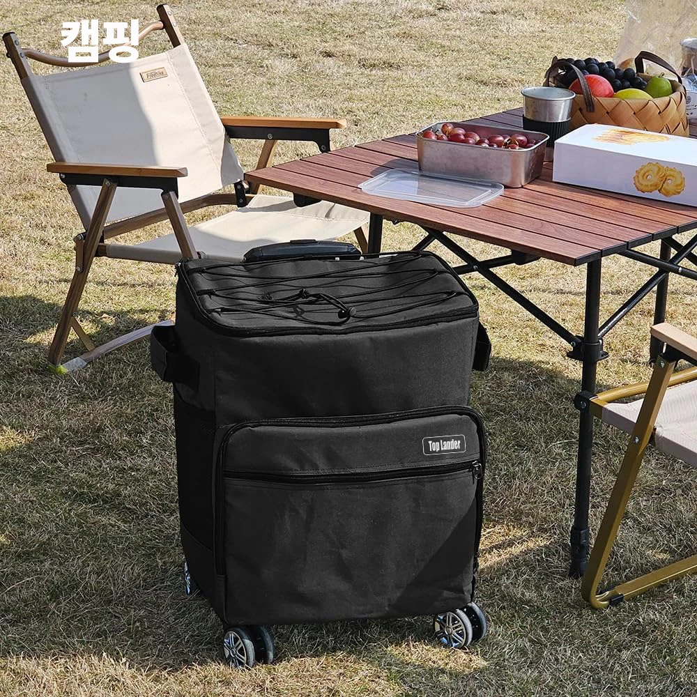 40L zusammenklappbare rollende Kühltasche mit Rollengriff, große isolierte Eistruhe, Camping, Picknick, Reisen, Outdoor, Grillen, Lebensmittelaufbewahrung – Detail 3