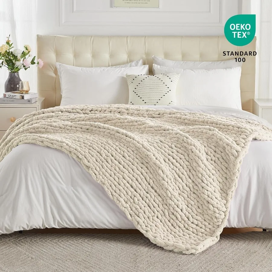 Chunky Knit Throw Blanket 60 X 80 Twin Size 100 Hand Made Large Chenille Loop Yarn Soft Fluffy Throws for Couch Sofa Bed Big Cr
