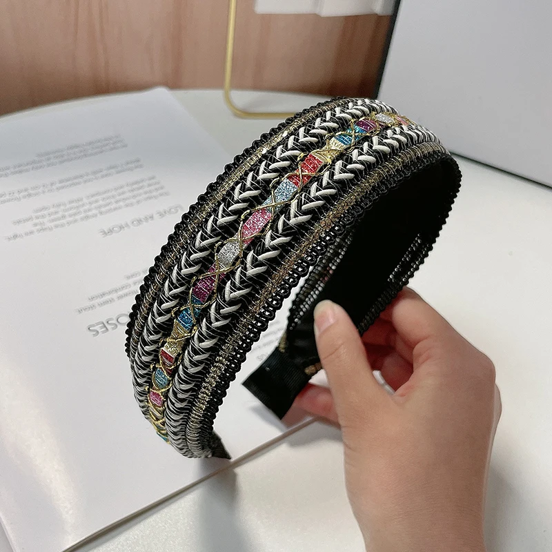 Neue Mode Ethnische Vintage Böhmen Hairhoop Frauen Breiten Rand Drücken Haar Clip Haar Zubehör Stirnbänder Haarbänder – Detail 8